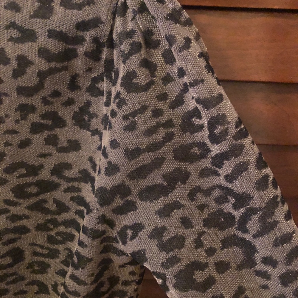 Zara Cheetah Print Mesh Blouse Puffed Sleeve Sz Lg - Picture 3 of 7